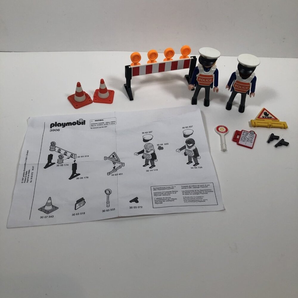 Playmobil #3906 Police Stop Roadblock - Missing Hair Tie, With Instruction